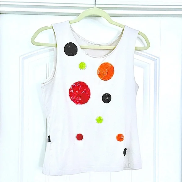 Vintage Y2K MOSCHINO Jeans stretch tank muscle shirt w/ colorful sequin dots S/M - Picture 3 of 13